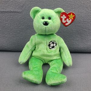 Vintage Beanie Baby Ty "Kicks" The Soccer Bear 1998/1999 Green Rare With Errors